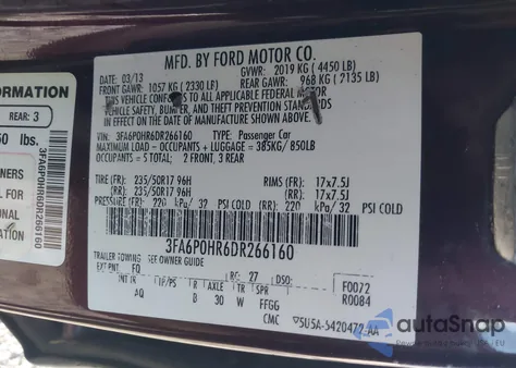 2013 Ford Fusion Se z USA, uszkodzony, nr VIN 3FA6P0HR6DR266160